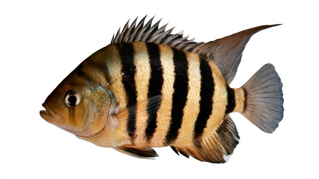 Banded Tiger Fish (Datnioides) isolated on white background