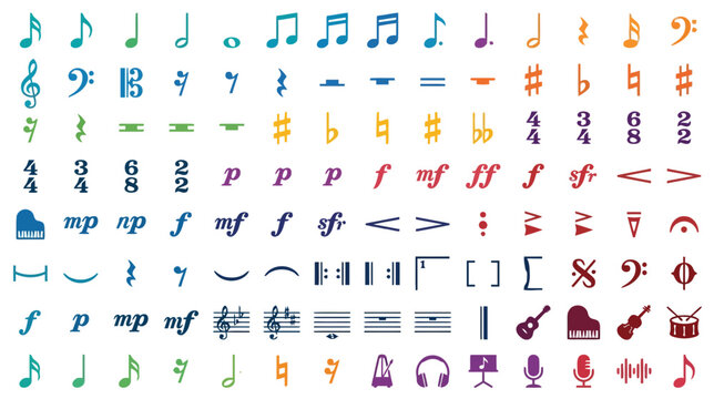 Colorful Music Notes Symbols and Symbols Collection