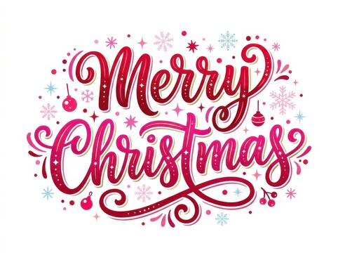 Merry christmas festive red hand lettering design isolated on white background