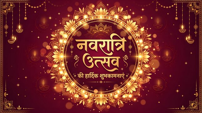 Navratri utsav logo design banner poster concept on background.