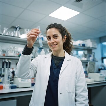 Professional scientist examining test tube in modern lab setting