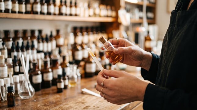 Professional pouring wine in cozy boutique liquor store