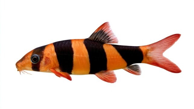 Clown loach (Chromobotia macracanthus) isolated on white background