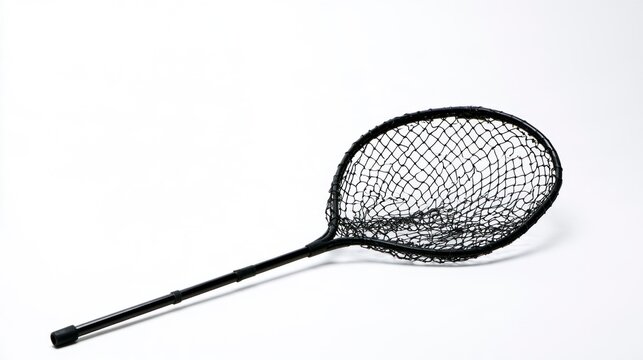 Black Fishing Landing Net for Catch and Release Isolated on White Background
