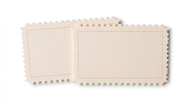 Two blank vintage postage stamps isolated on white background