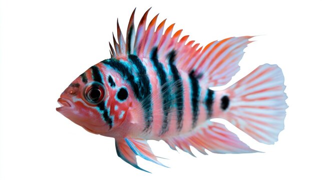 Vibrant Colorful Cichlid Fish Isolated on Plain White Background