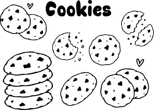 Cookies pair of chocolate chip biscuits sweet dessert blue doodle illustration