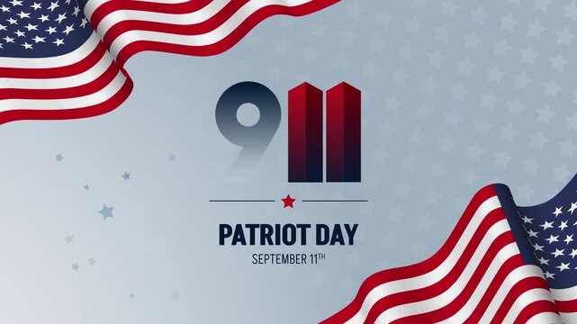 Patriot Day, September 11th 4K. Celebration Patriot Day banner with nine eleven and waving flags illustration