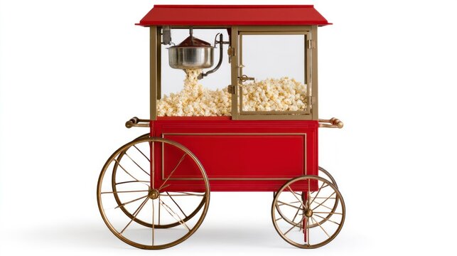 Vintage style red popcorn machine cart isolated on white background