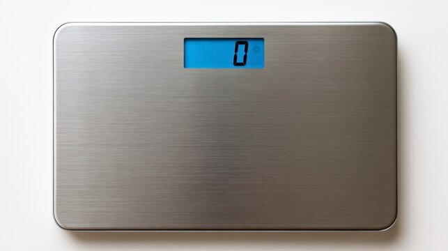 Top View of a Modern Stainless Steel Digital Bathroom Scale with Blue Backlit Display Showing Zero