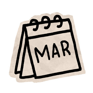 Hand Drawn Doodle Texture Calendar March for Scrapbook. Good for digital journal, scrapbook decoration, planner, new year celebration and sticker.