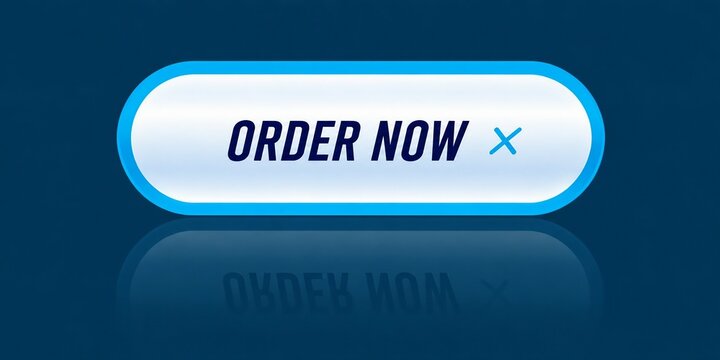 Modern order now button with close icon on blue background