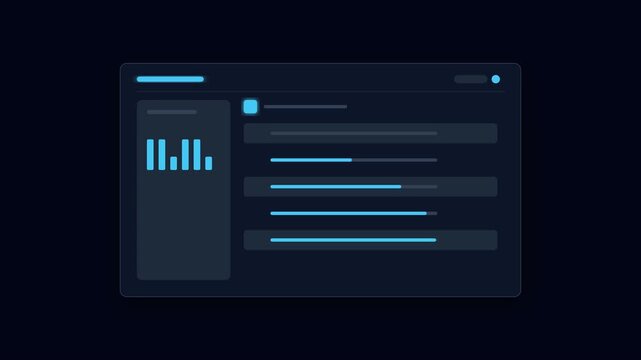 Digital dashboard with loading progress bars and data charts