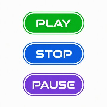 Flat design media player buttons with play stop and pause icons
