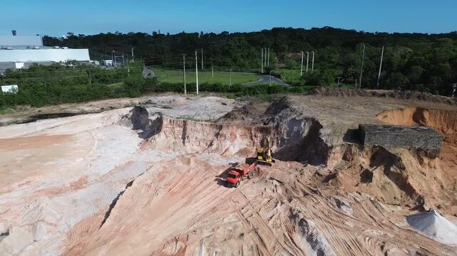 mining in the rock and old wooden bridge