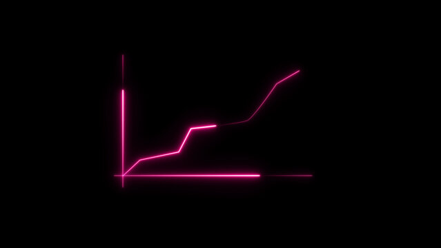A glowing pink neon line graph showing an upward trend on a dark black background, for financial or, data analysis visualization concepts