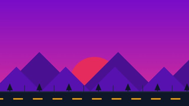 Seamless looping retro mountain sunset animation