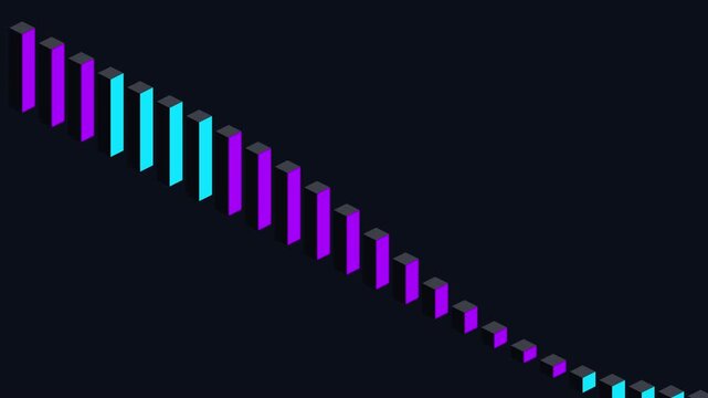 Abstract 3D bar chart animation with glowing neon colors