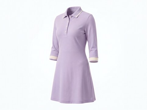 A stylish light purple polo dress with three quarter length sleeves isolated on white background.