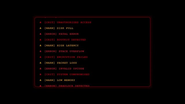 Retro HUD text display with glowing red code and data loop