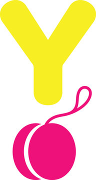 Bright yellow yo yo with pink details on a white background playful toy illustration