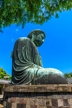 Artistic right side profile of Great Buddha Daibutsu statue in Kamakura Japan