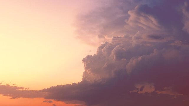 Soft pastel cloudscape with warm orange glow seamless background loop