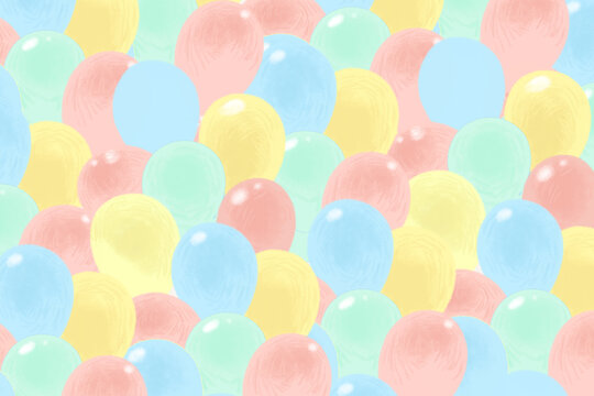 Pastel color balloons pattern background, colorful balloons illustration for birthday celebration backdrop