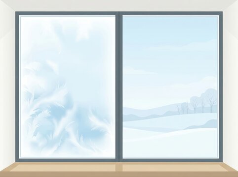 Quiet Winter Window with Frosted Glass and Soft Snowy View