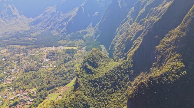Cinematic Aerial Shot of Cirque de Cilaos, Reunion Island