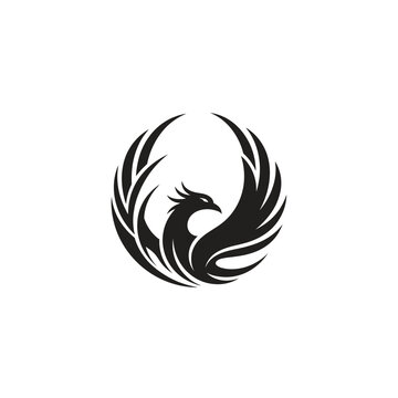Elegant Phoenix Bird Logo Design in Black and White