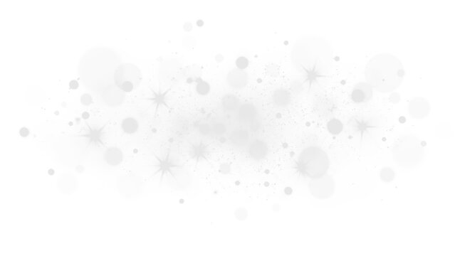 Effetto di particelle luminose bianche e polvere magica con bokeh sfocato, sovrapposizione di luce brillante isolata su sfondo trasparente in formato PNG per grafica ed effetti speciali