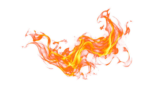 Fiamme ardenti dinamiche con lingua di fuoco e scia luminosa su sfondo trasparente, elemento grafico isolato in formato PNG ideale per effetti speciali ed energia visiva potente