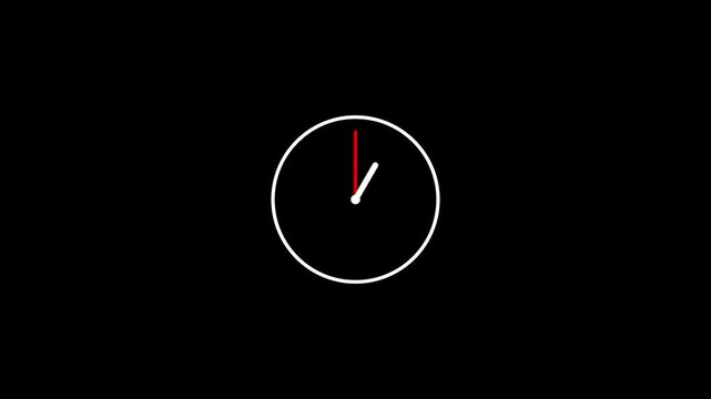 Simple clean minimalist line art clock ticking smoothly on a dark background for modern ui animation, project deadline illustration, productivity tracker and elegant timekeeping visual loop.