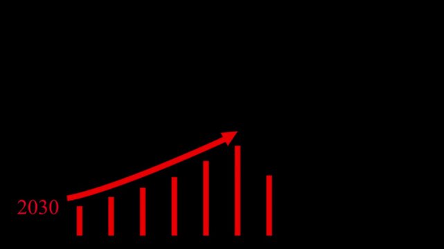 Business graph chart with upward trend arrow white color animation on royal red grid line background.
