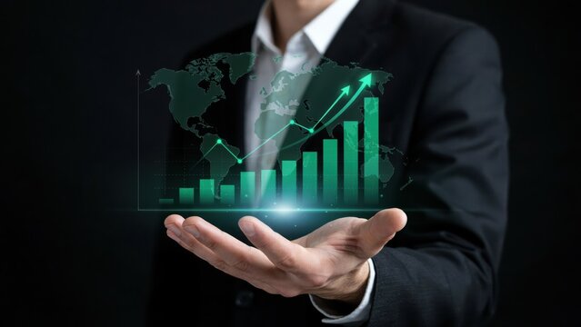 Businessman holding a digital growth chart