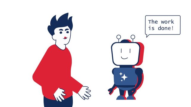 human pulling the strings of ai animation, controlling artificial intelligence decisions animated video, manipulating robot behavior clip, AI Governance motion graphics