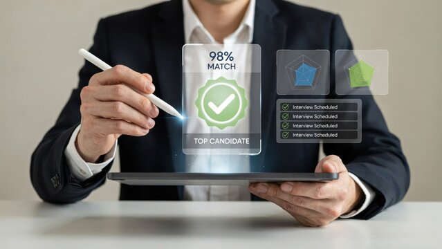 Recruiter using digital tablet for candidate screening