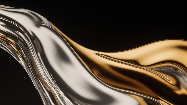 Abstract Liquid Metal Flowing Silver and Gold.