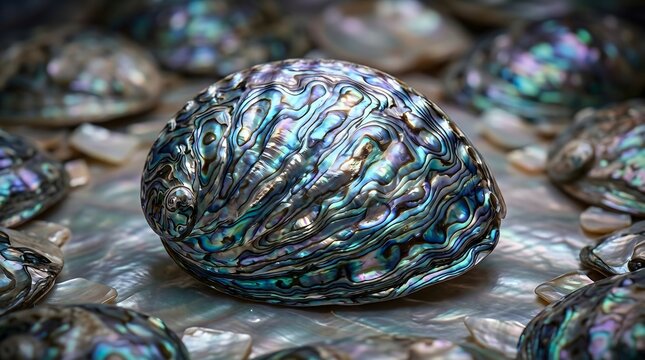 Vibrant iridescent abalone shell texture with beautiful glowing pearl nacre