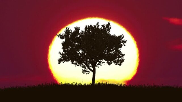 2 in 1 video the tree against the background of sunrise time lapse wide angle