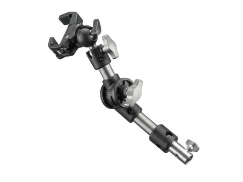 Multi-angle articulating clamp arm for studio lighting isolated on transparent background for photography and video production gear setup