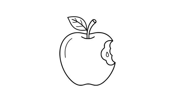 Fresh Apple with Bite Mark Hand Drawn Outline Vector Illustration