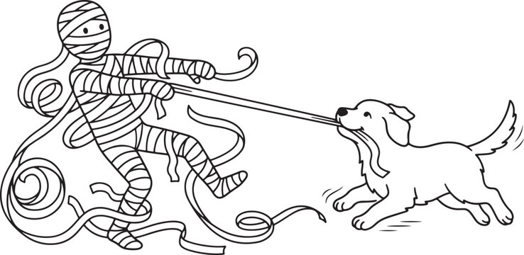 Mummy playing tug of war with a puppy unraveling