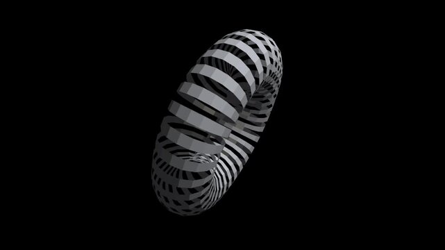 3D Abstract Geometric Torus Rotating Loop on Black Background