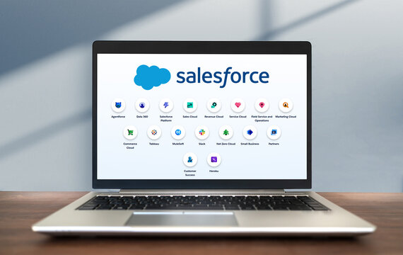 All Salesforce products displayed on laptop
