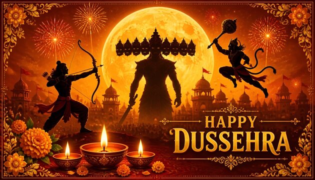 Happy Dussehra and Subh Vijayadashami with ravan dahan