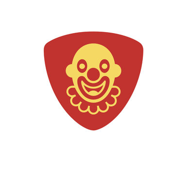 Clown face icon on red shield