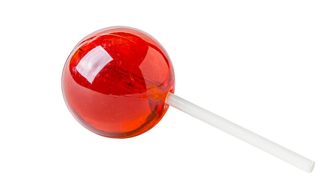 Red round lollipop isolated on transparent background