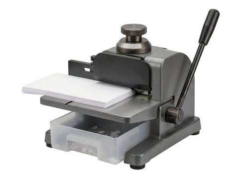 Manual paper drilling machine for office binding isolated on transparent background for professional document finishing and stationery